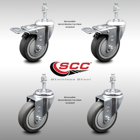 Service Caster 4 Inch SS Thermoplastic Rubber 1/2 Inch Stem Caster Total Lock Brake SCC, 2PK SCC-SSTSTTL20S414-TPRB-M1015-2-S-2